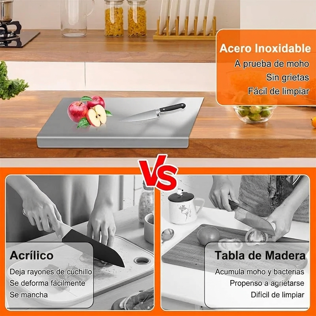 🔥 Tabla de Corte Premium de Acero Inoxidable para Cocina – Higiénica, Resistente y Fácil de Limpiar ✨🥩🥕